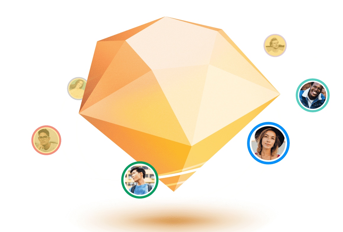real-time collaboration avatars floating around a sketch diamond