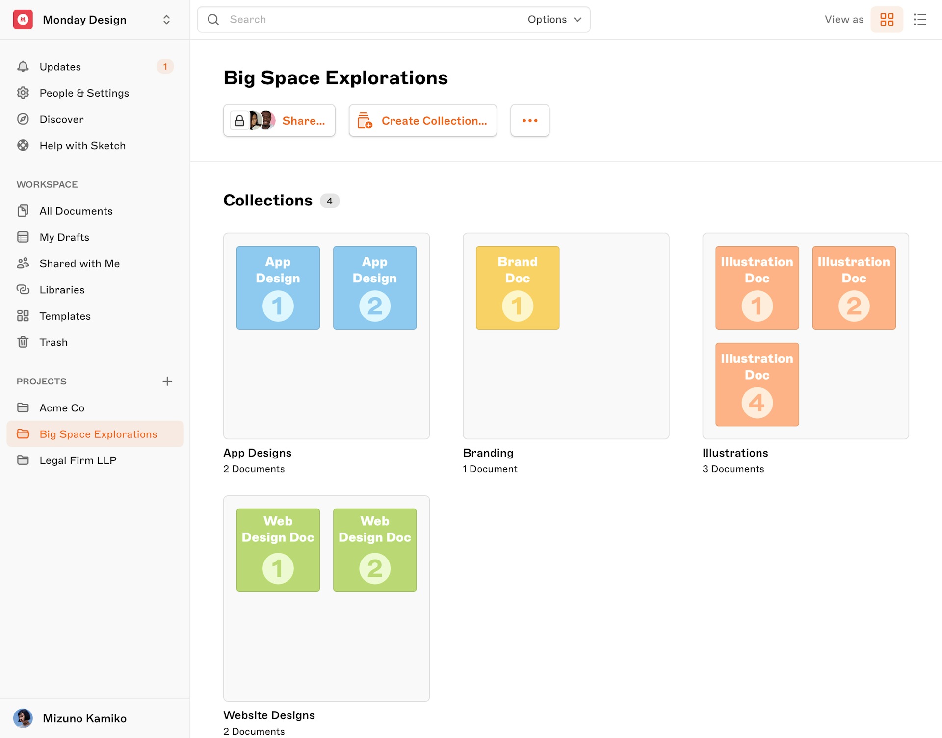 Example of how you can use projects to organize work in Sketch