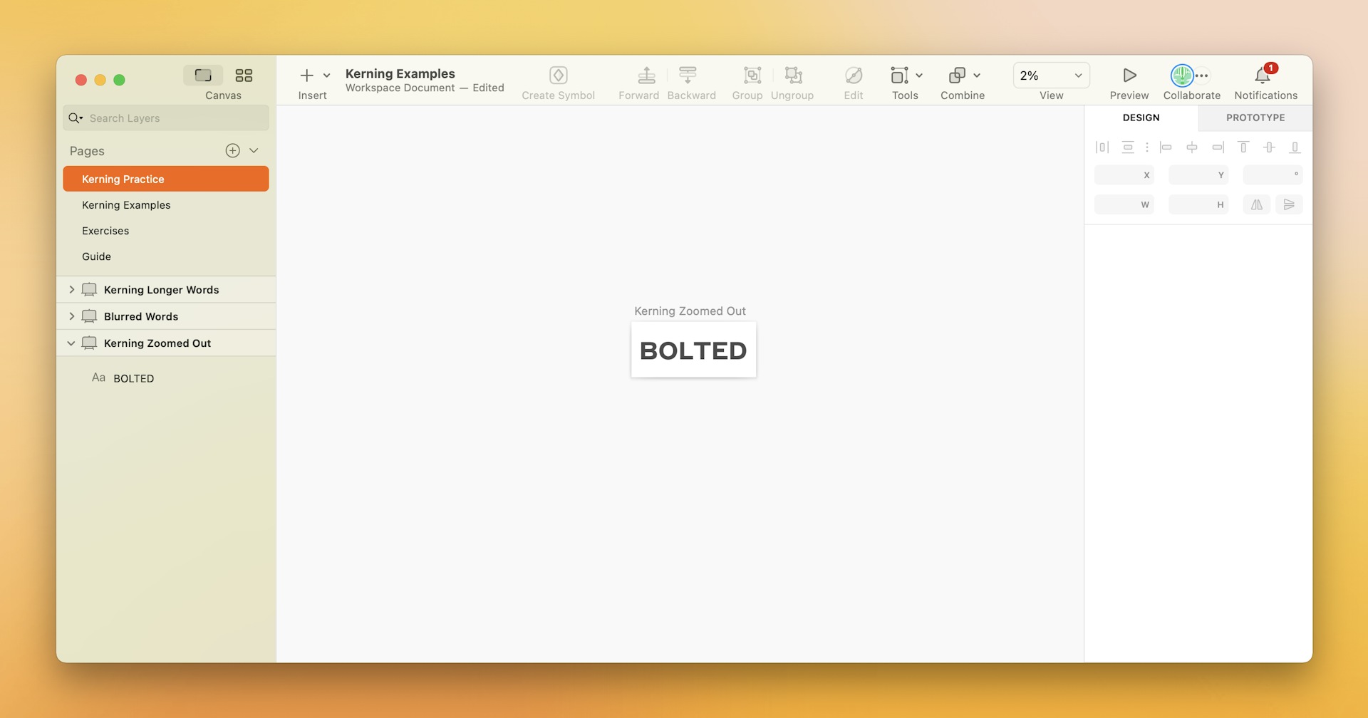 An image showing the benefits of zooming out when kerning.