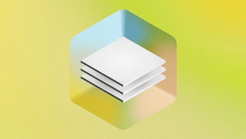 A conceptual illustration showing a 3D version of Sketch’s Data icon floating in a box, on a green background