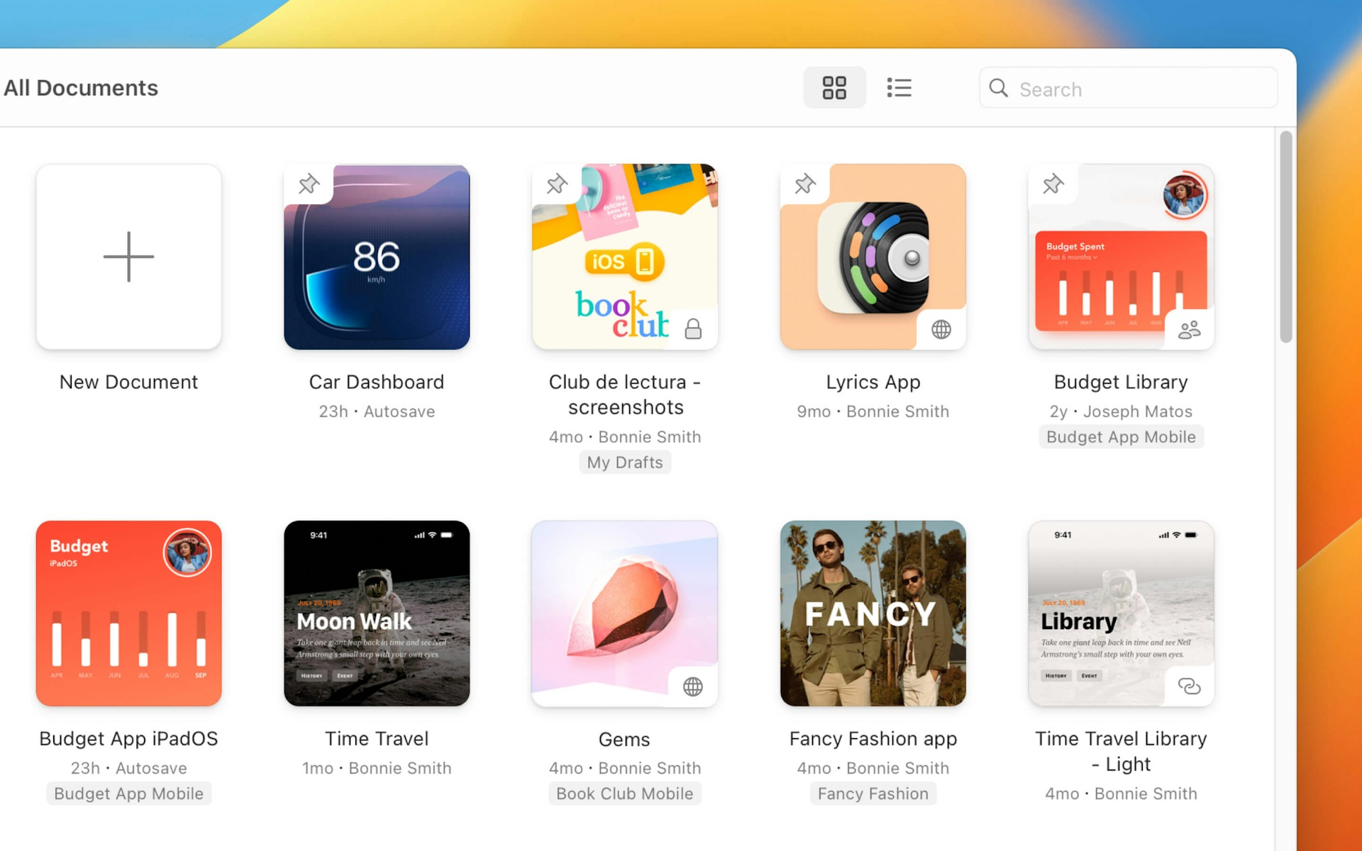 A screenshot showing the different sharing badges in the Workspace window