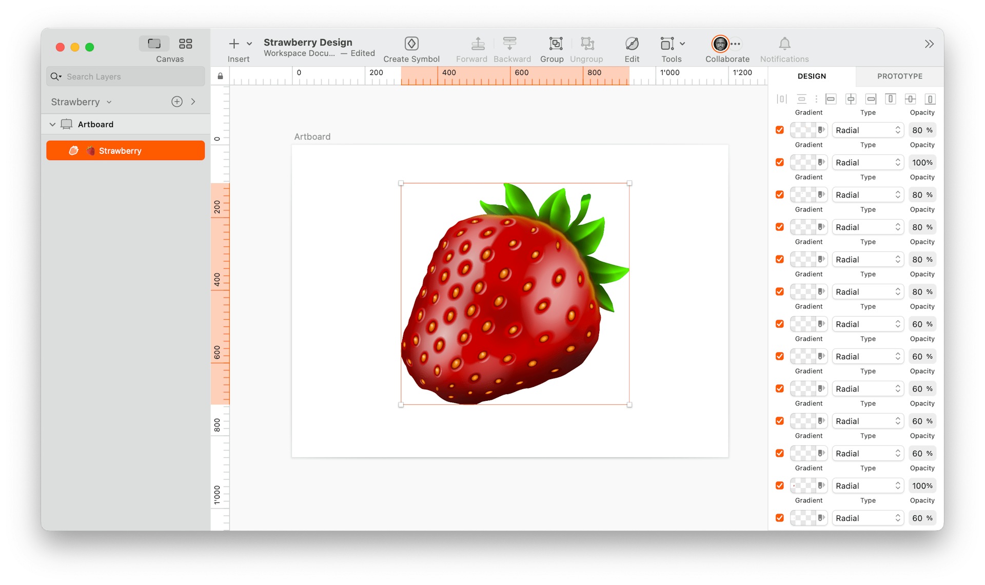 image of one-layered strawberry made in Sketch