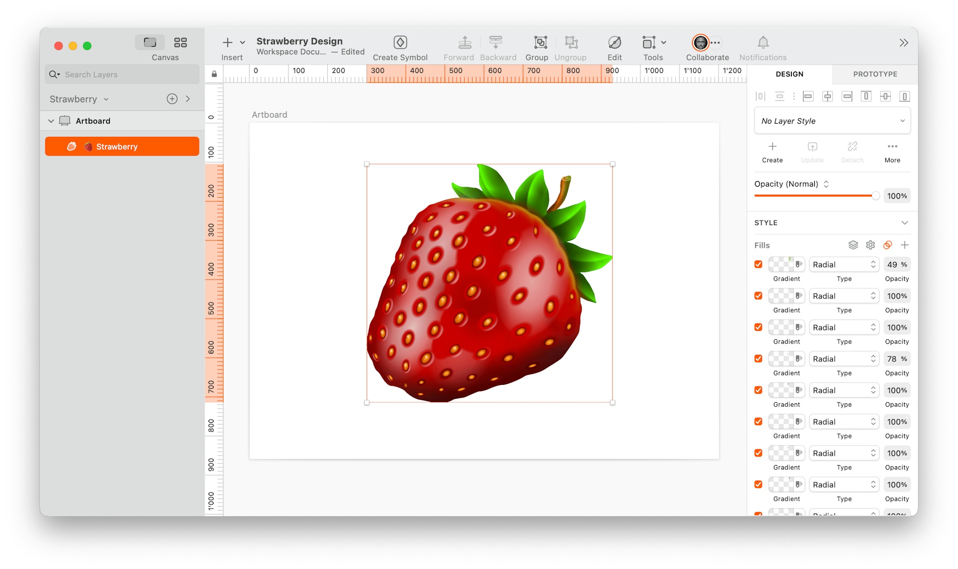 image of one-layered strawberry made in Sketch