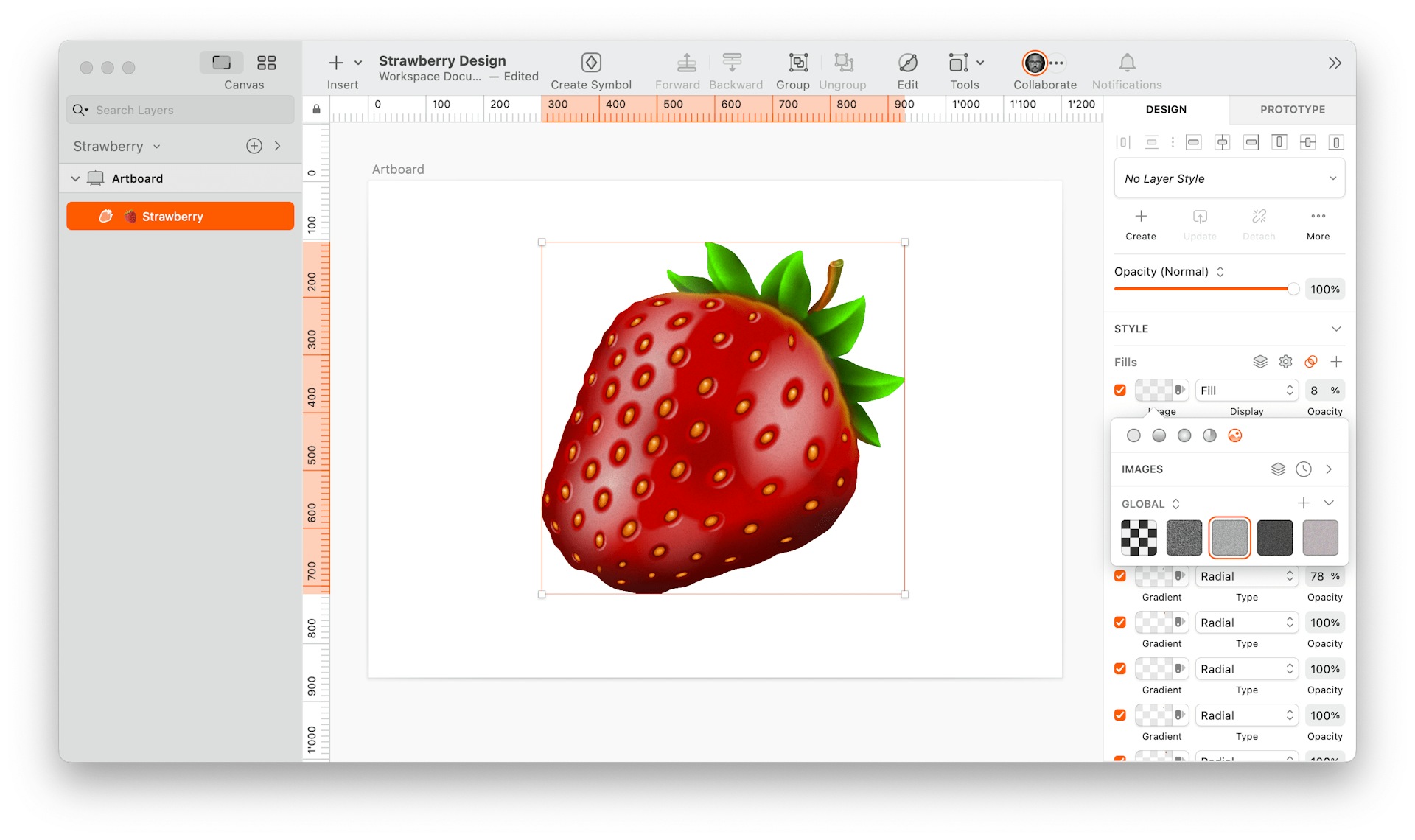 image of one-layered strawberry made in Sketch