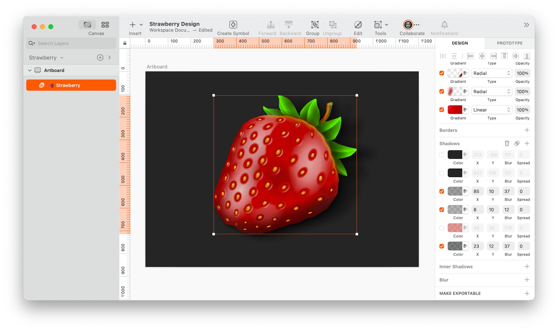 image of one-layered strawberry made in Sketch