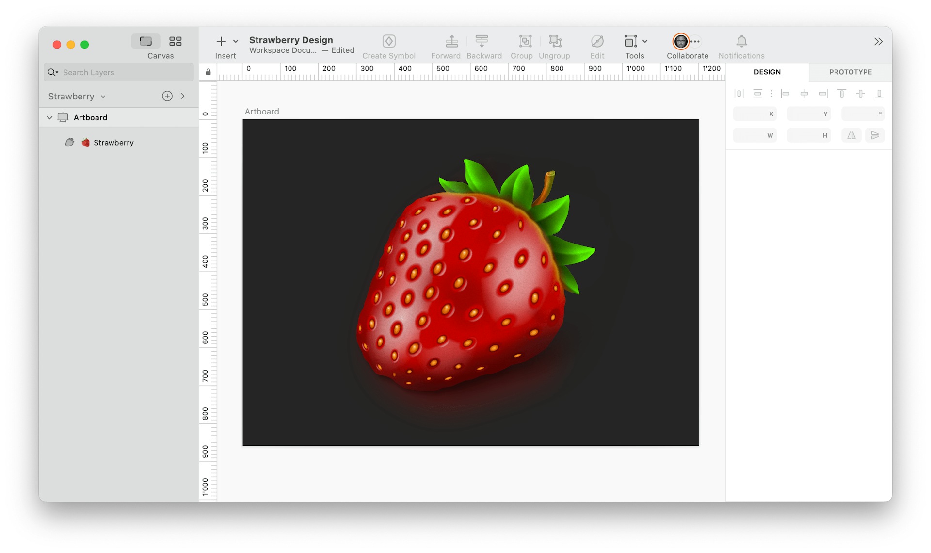 image of one-layered strawberry made in Sketch