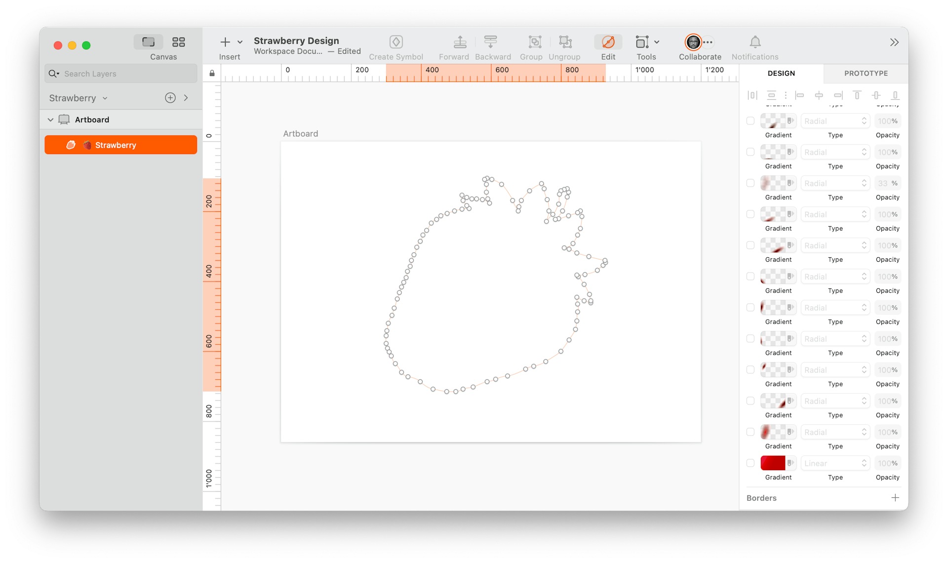 image of one-layered strawberry made in Sketch