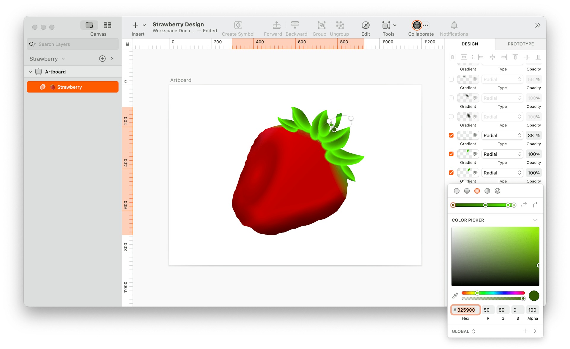 image of one-layered strawberry made in Sketch