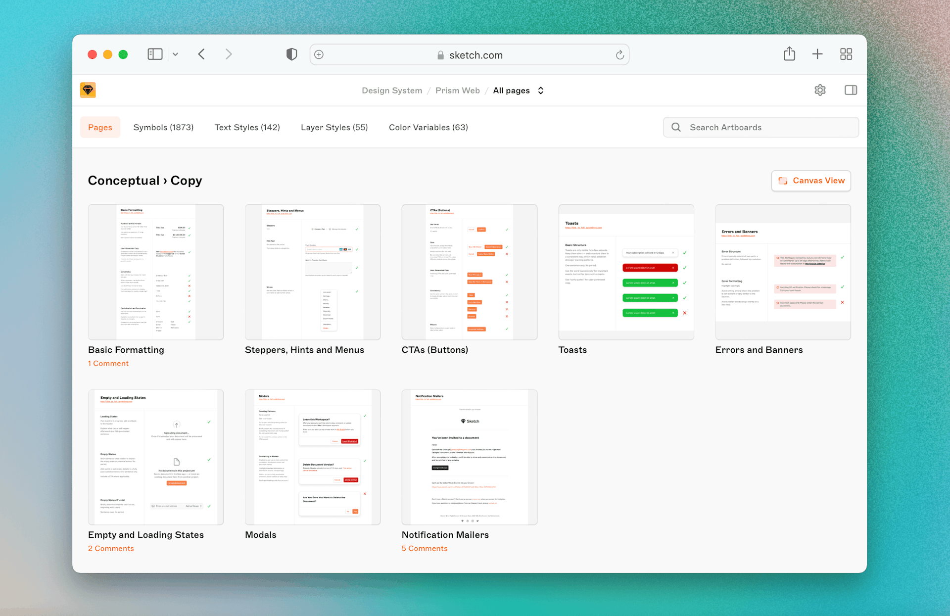Image showing the design system Prism in action in a browser.