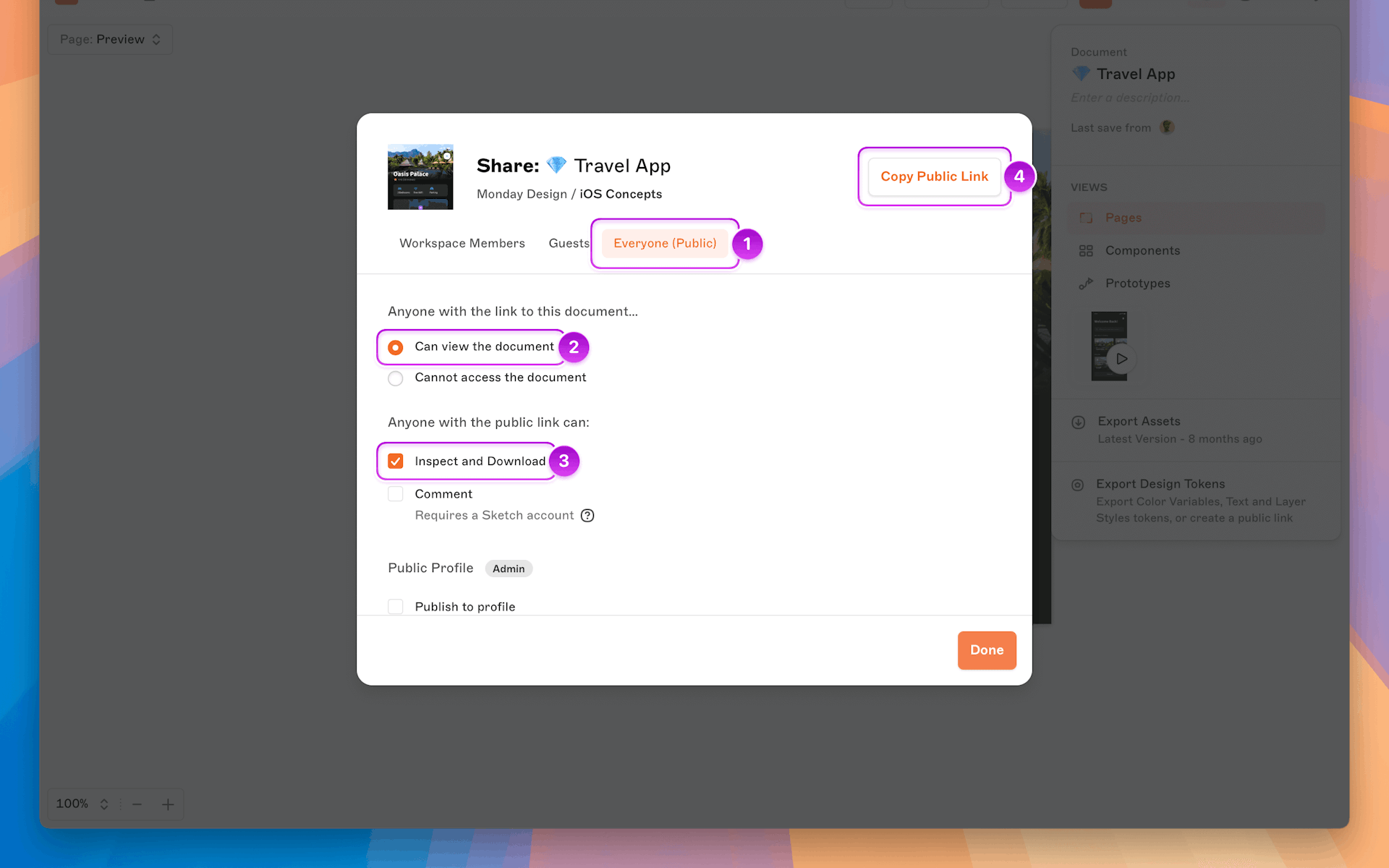 An image showing how to give viewing permissions to the documents link.