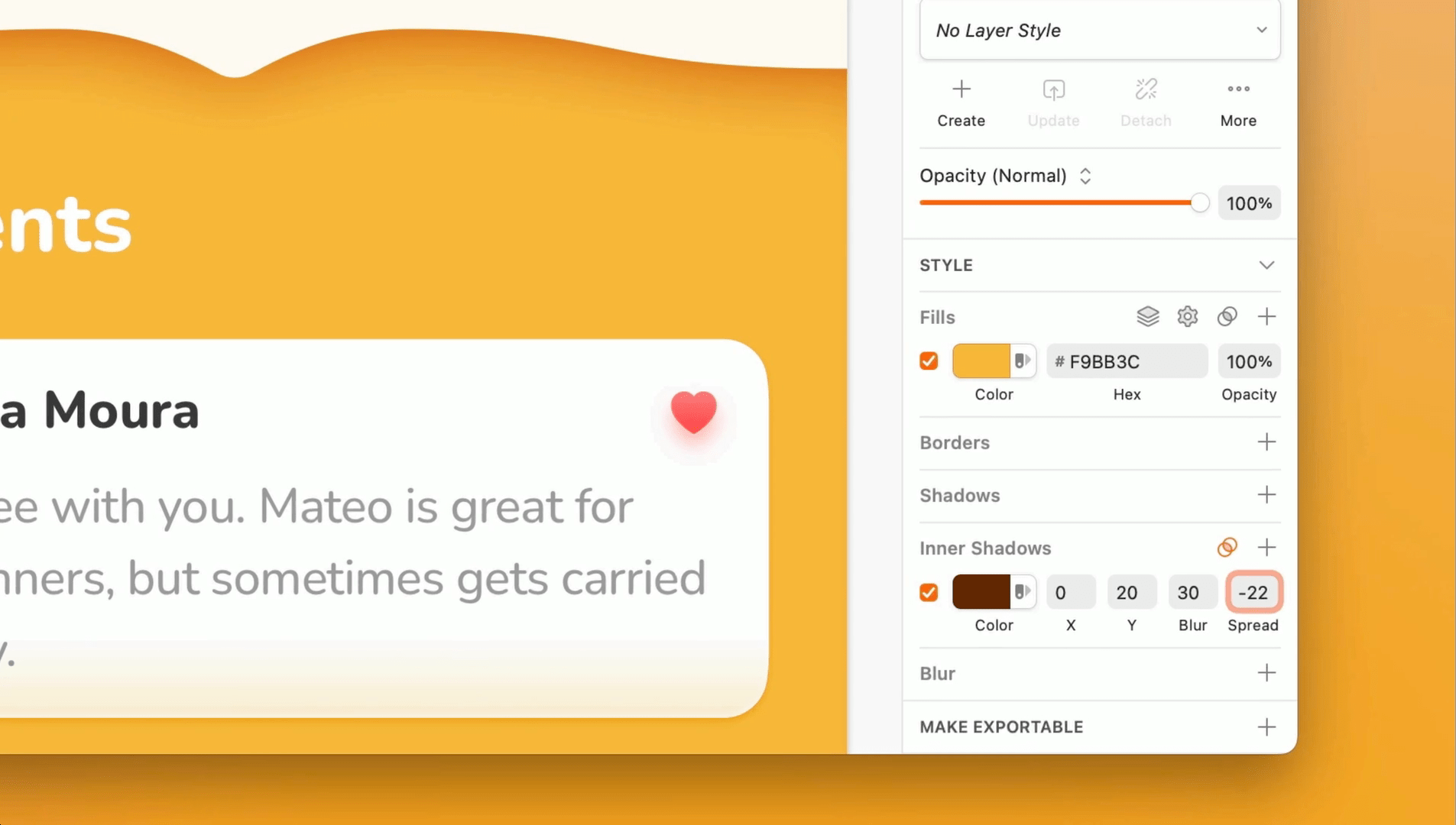 A screenshot showing that you can now reduce the spread of an inner shadow on an object to a negative value, and the result of doing so.
