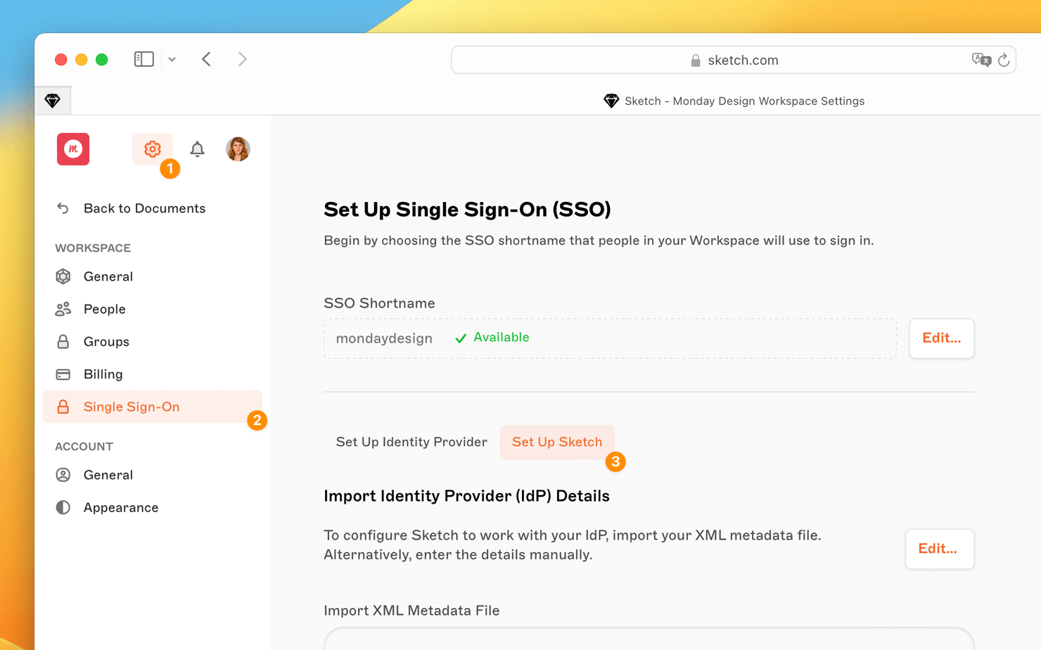 An image showing where to find the Set Up Sketch tab in the SSO section