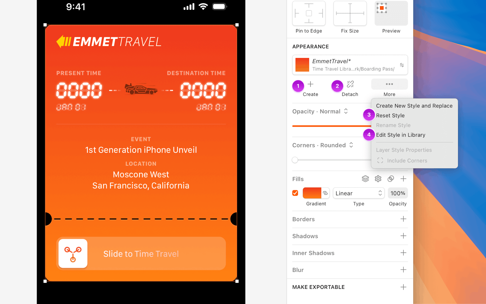 An image showing where you can find the options to manage changes made to layers that have Library Styles